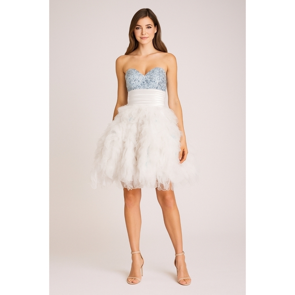 NWT Mac Duggal Couture Blue Sequin Sweetheart Neckline Tulle Dress Size 2